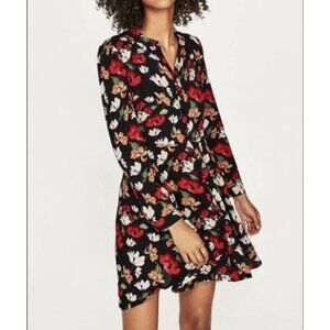 NWT Zara Woman Floral Mini Shirt Dress Button Down Cottage Casual XS